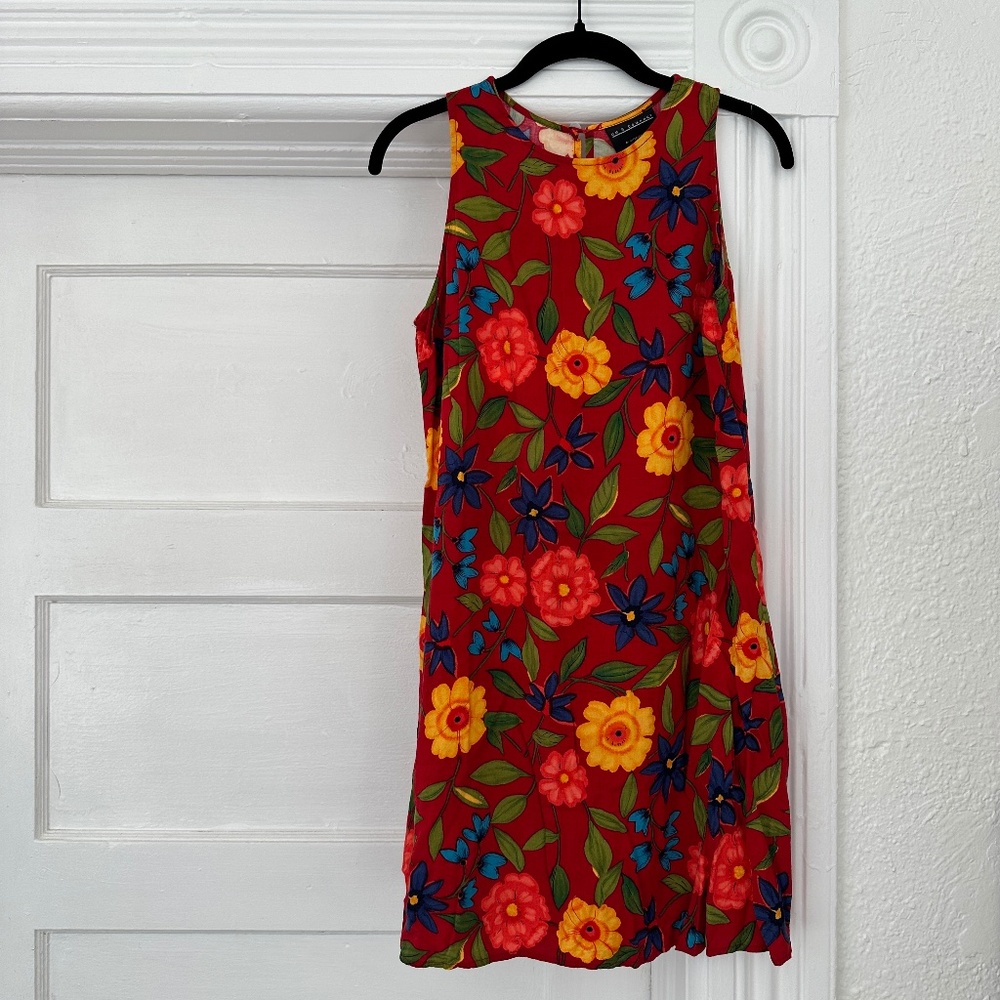 vintage red yellow floral a-line slip dress
